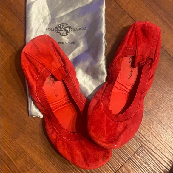 Yosi Samra Red Suede Ballet Flats Size Like New
